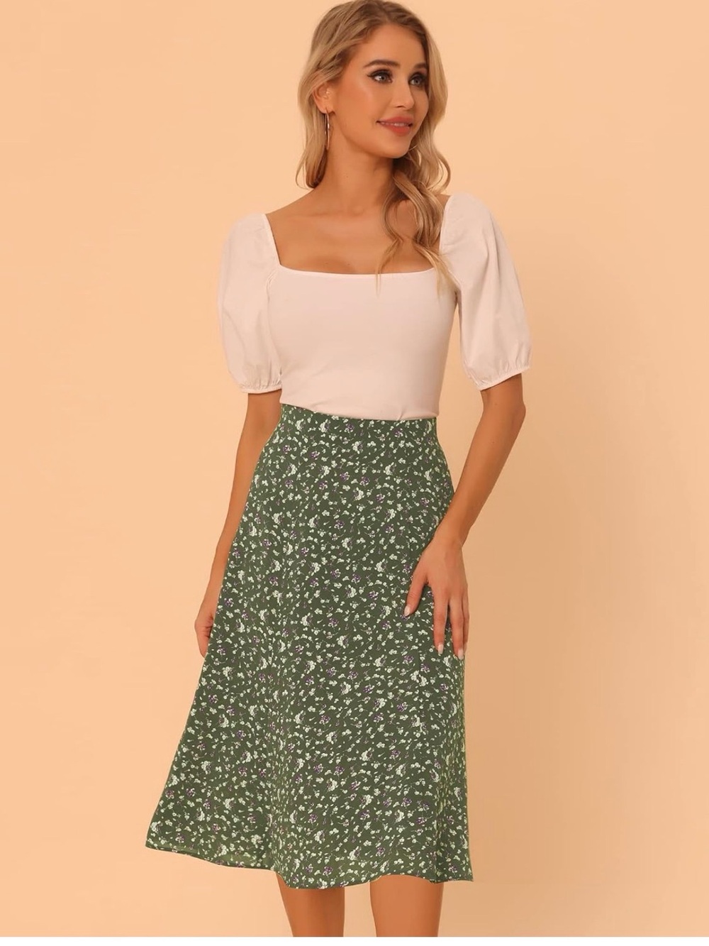 Allegra K Floral Midi Skirt